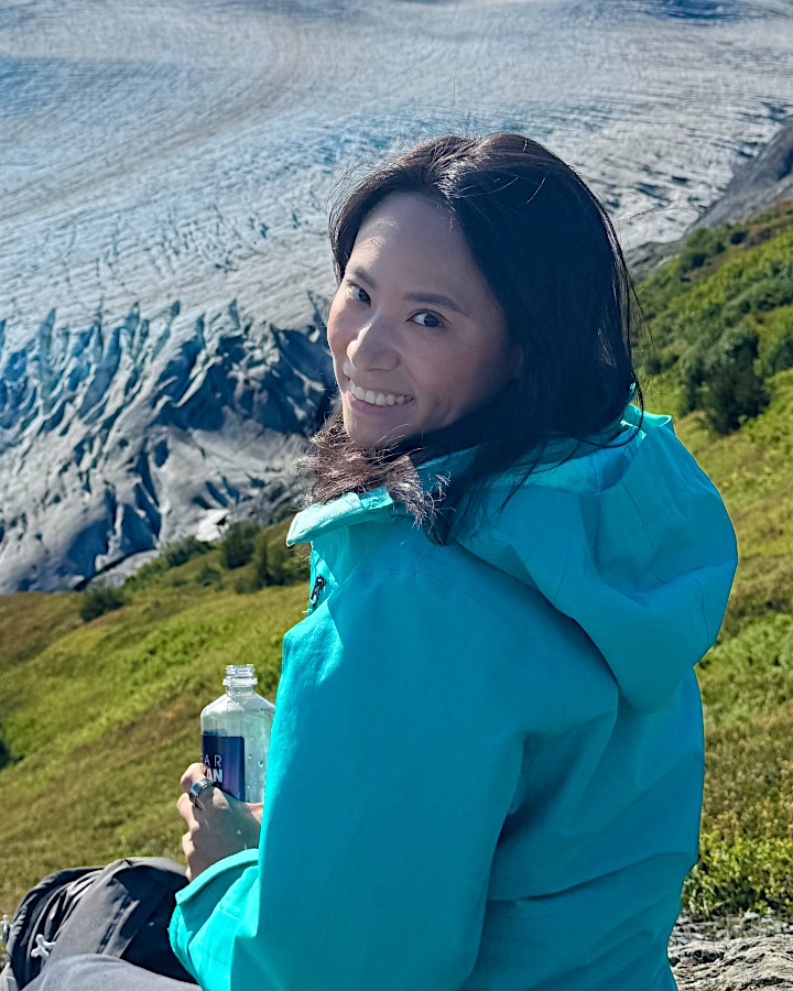 Casey Yu, cofounder of simplemode, in front of a glacier